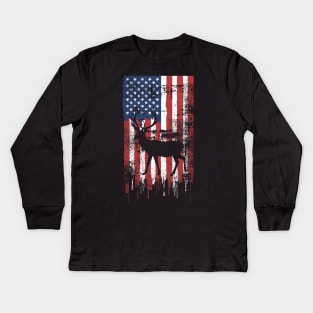 American Flag Deer Hunting Kids Long Sleeve T-Shirt